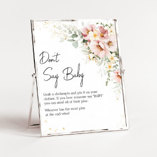 Stoffig Roze Bloemen Greenery Zeg geen Baby Poster