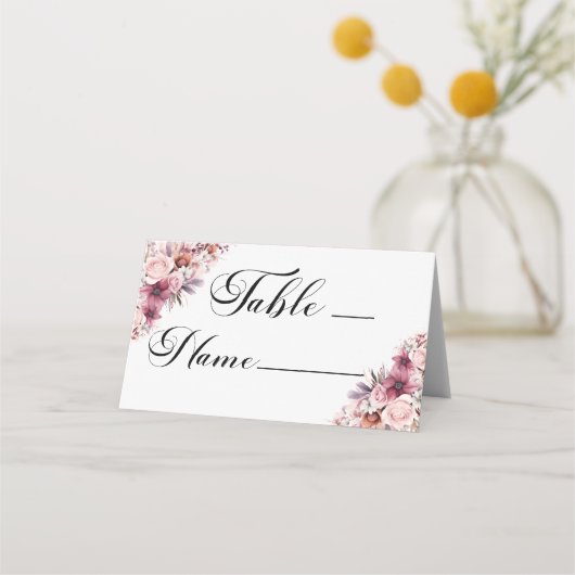 Stoffig Roze Bloemen Modern Script Tafelnummer (Voorkant)