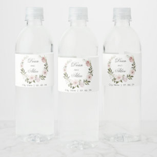 Stoffig Roze Boho Bloemen Water Kleur Pastel Bruil Waterfles Etiket