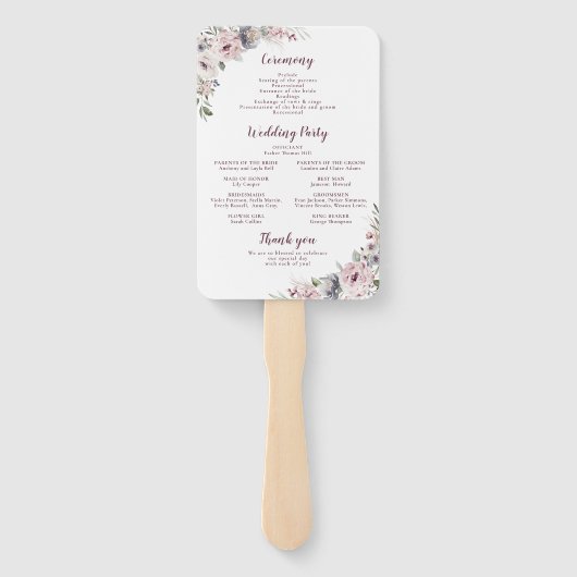 Stoffig roze boho bloemenrustiek bruiloft programm handwaaier (Achterkant)
