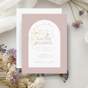 Stoffig Roze   Boho Boog Gouden Bloem Bruiloft  Briefkaart