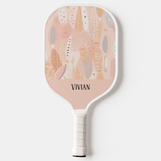 Stoffig Roze Boho Botanische Abstract Gepersonalis Pickleball Paddle (Achterkant)