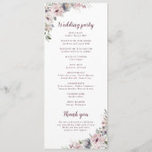 Stoffig roze boho florale rustieke bruiloft progra menu (Achterkant)