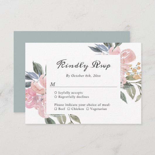 Stoffig Roze Botanische Bloemen Rustiek Elegant RS RSVP Kaartje (Voorkant / Achterkant)