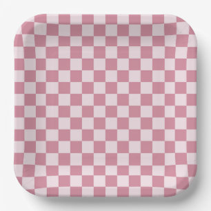 Stoffig roze dambordpatroon papieren bordje