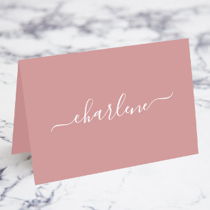 Stoffig roze en witte elegante naamkaartjes kaart