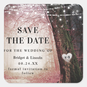 Stoffig Roze Evermore betoverd bos Save the Date Vierkante Sticker