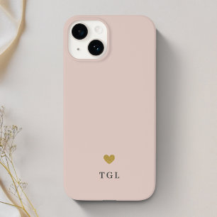 Stoffig Roze Gouden Hart Monogram Case-Mate iPhone 14 Hoesje