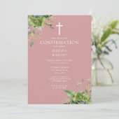 Stoffig Roze Groen Monogram Bevestiging Kaart (Staand voorkant)
