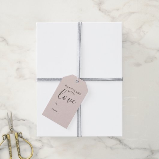 Stoffig Roze Handgemaakt met Liefde Cadeaulabel (Met Touw)