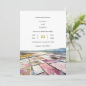 Stoffig Roze Kust Landschap Strand Huwelijk Kaart (Staand voorkant)