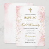 Stoffig roze minimalistisch doopsel Spaans Kaart (Voorkant / Achterkant)