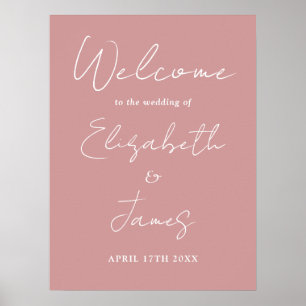 Stoffig Roze Minimalistisch Script Trouw Welkom Bo Poster