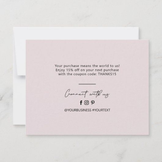 Stoffig Roze Moderne Lettering Business Dank u Bedankkaart (Achterkant)