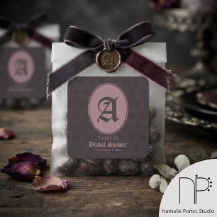 Stoffig Roze Monogram Fleur-de-Lis  Vierkante Sticker