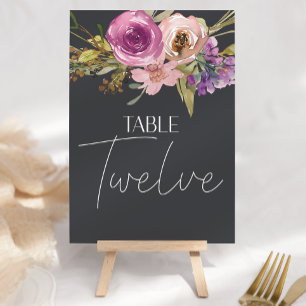 Stoffig Roze Paars Bloemig Bruiloft Tafel Nummer Kaart