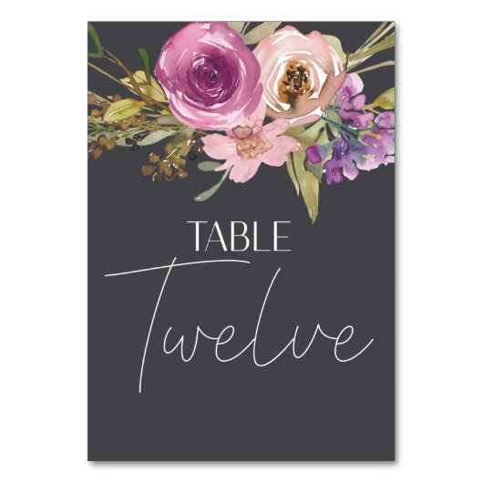 Stoffig Roze Paars Bloemig Bruiloft Tafel Nummer Kaart (Voorkant)