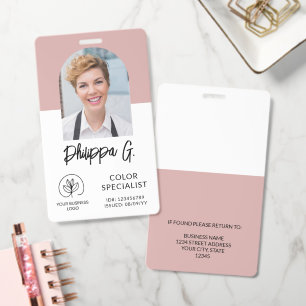 Stoffig roze personeels-ID met foto en logo Badge