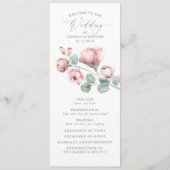 Stoffig Roze Romantische Elegante Bloemen Trouwen Programma (Voorkant)