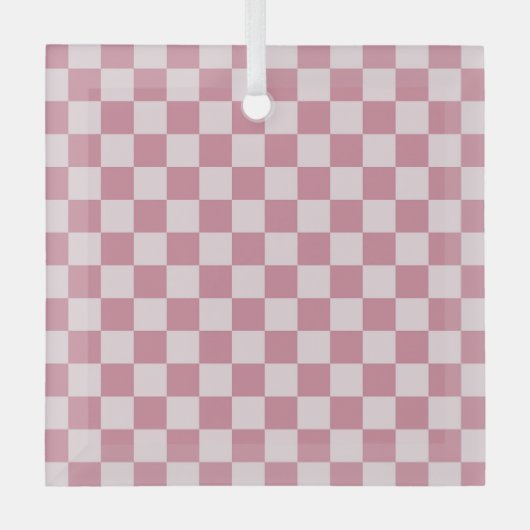Stoffig roze schaakbordpatroon glas ornament (Voorkant)