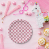 Stoffig roze schaakbordpatroon papieren bordje (Feest)