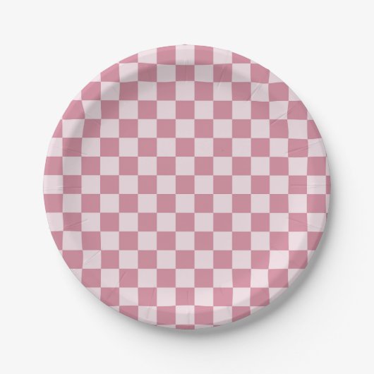 Stoffig roze schaakbordpatroon papieren bordje (Voorkant)
