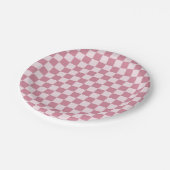 Stoffig roze schaakbordpatroon papieren bordje (Gekanteld)