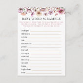 Stoffig Roze Wildflower Baby Word Scramble – Boho Informatiekaartje (Voorkant)