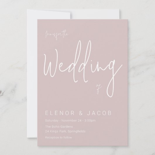 Stoffig Roze & Wit Moderne Bruiloft Kaart (Voorkant)