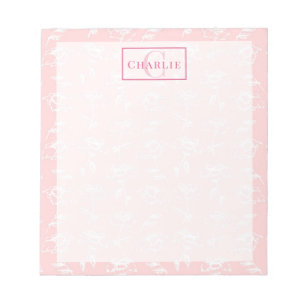 Stoffig Roze Witte Bloem, Op Maat Gemaakt Monogram Notitieblok