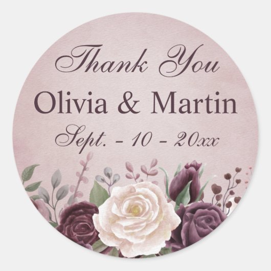  stoffig rozenboeket ronde sticker (Voorkant)