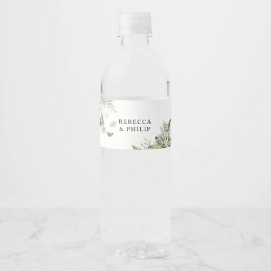 Stoffig Sage Groen Water Fles Label Waterfles Etiket (Voorkant)