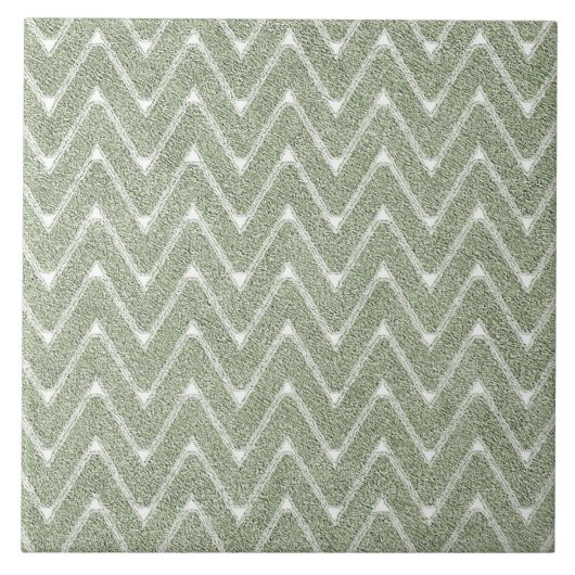 Stoffig saliegroen chevronpatroon tegeltje (Voorkant)