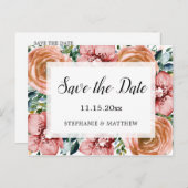 Stoffig Sinaasappel Roos Orchideeën Bruiloft Save Aankondigingskaart (Voorkant / Achterkant)