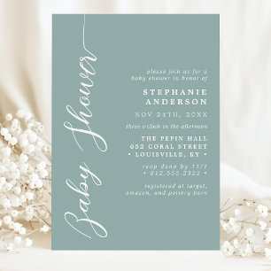 Stoffig Teal Eenvoudige Moderne Script Baby Shower Kaart
