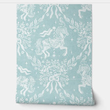 Stoffige Aqua Rococo Draaiorgelpaarden & Bloemen