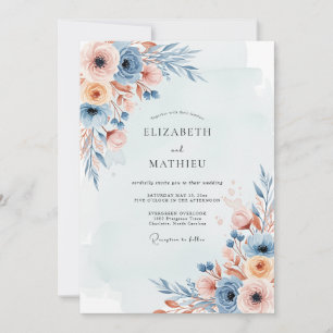 Stoffige Blau Misty Botanische Bruiloft Kaart