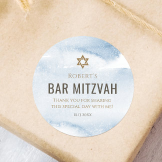 Stoffige Blau Waterverf Bar Mitzvah Ronde Sticker