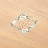 Stoffige Blauw & Witte Bloemen Bewaar de datum Acryl Uitnodigingen (Laagn)