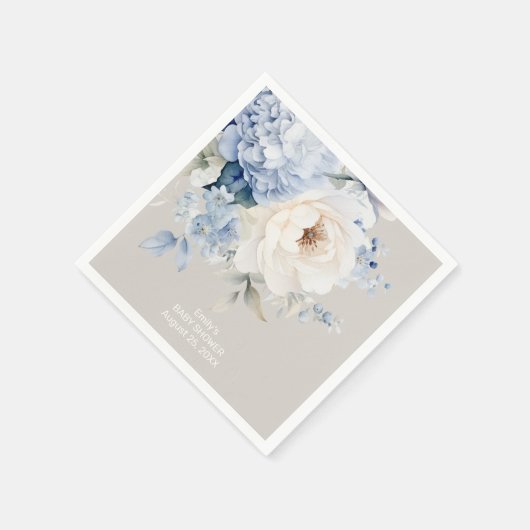 Stoffige blauw-witte bloemige baby showers kaart servet (Hoek)