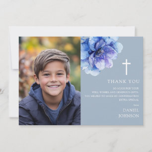 Stoffige Blauwe Aquarel Bloem Foto Bevestiging Bedankkaart