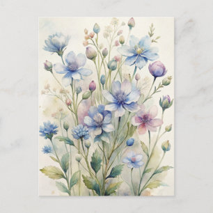 Stoffige Blauwe Aquarel Bloemen Briefkaart