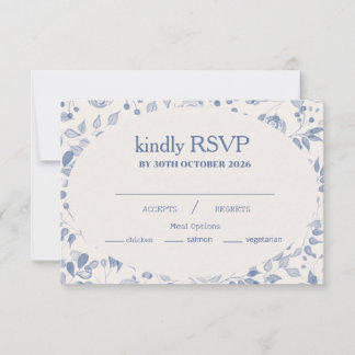Stoffige Blauwe Aquarel Bloemkaart RSVP Kaartje