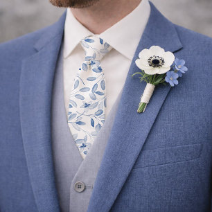 Stoffige Blauwe Aquarel Eucalyptus Bloemmotief Stropdas