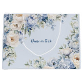 Stoffige Blauwe Aquarel Ivoren Bloemen Bladeren La Groot Cadeauzakje (Voorkant)