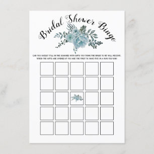 Stoffige blauwe bloemen bruids bingo spel kaart