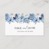 Stoffige Blauwe Bloemen Huwelijk Plaatskaartje (Achterkant)
