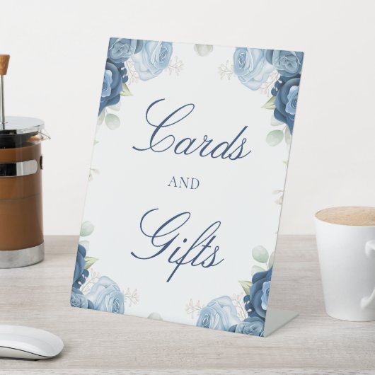 Stoffige Blauwe Bloemen Kaarten en Geschenken Reclamebord Met Voetstuk (Insitu)