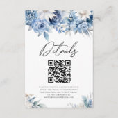 Stoffige Blauwe Bloemen QR Code Trouwdetails Informatiekaartje (Voorkant)