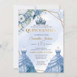Stoffige blauwe bloemen tweeling prinses jurk quin kaart